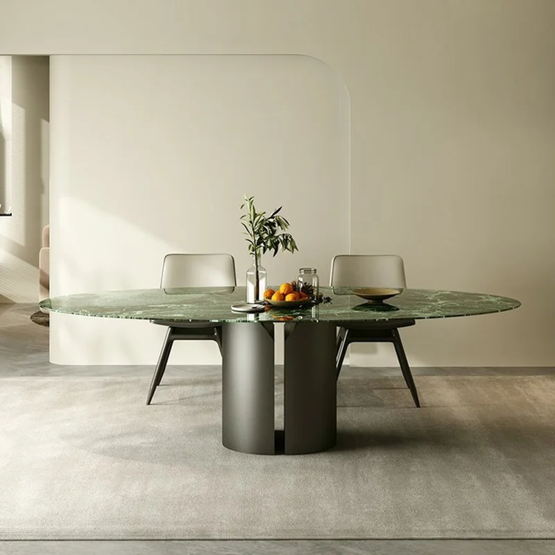 Marble dining table villa oval home Prada green dining table master design and customization