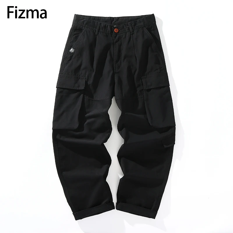 Fizma Solid Pantalones Cargo Male Autumn Winter Cargo Pants Men\'s Straight Trousers Loose Casual Outdoor Pants Men Pantalones