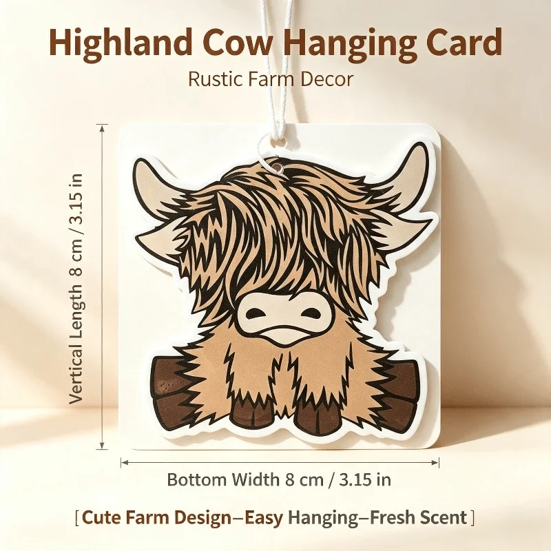 Car Air Freshener Cute Highland Cow Farm Animal Hanging Scent Card for Car Rearview Mirror Decor Ornament Gift