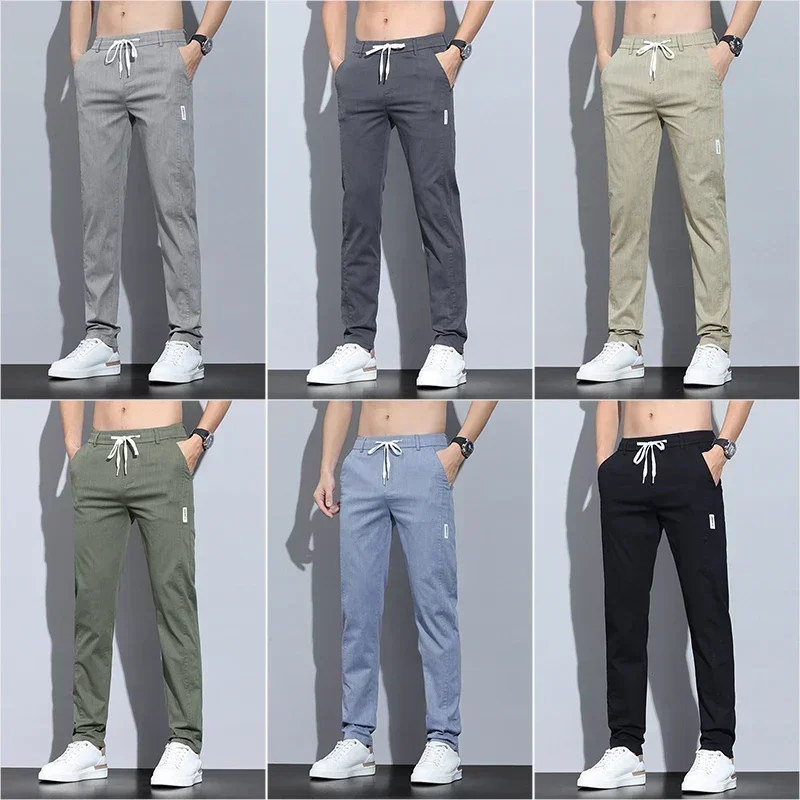 

Spring Summer Thin Men's Sweatpants Elastic Waist Fashion Casual Pants Men Cotton Stretch Slim Jogging Trousers Luxury Clothing