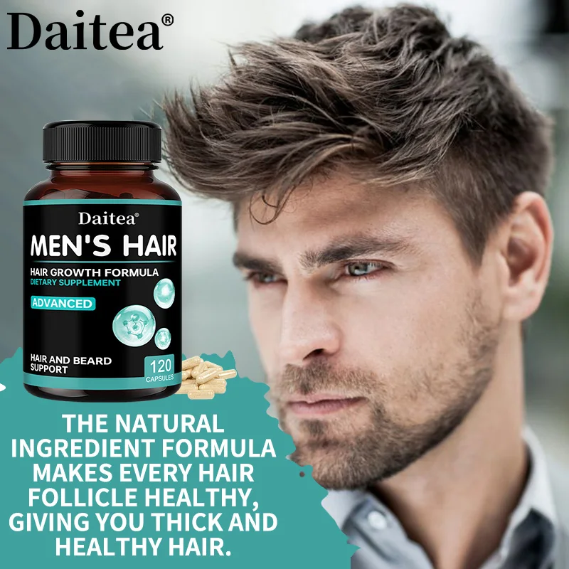 Men's Hair & Beard Support Capsules, Saw Palmetto & Biotin, Nourish Hair Follicle, Support Thicker Fuller Hair & Scalp Wellness
