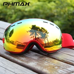 PHMAX Skiing Snowboard Goggles for Men Women OTG Snow Goggles Anti Fog UV Protection Red Double Layers Lens Wide Vision Winter