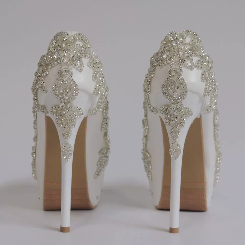 Spring new round toe shallow color rhinestone waterproof table wedding shoes banquet large size thin high-heeled women's shoes