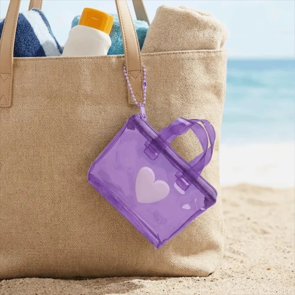 Portable transparent Mini Storage Bag Waterproof Solid Color Handheld Keychain Heart-Shaped Earphone Bag Travel