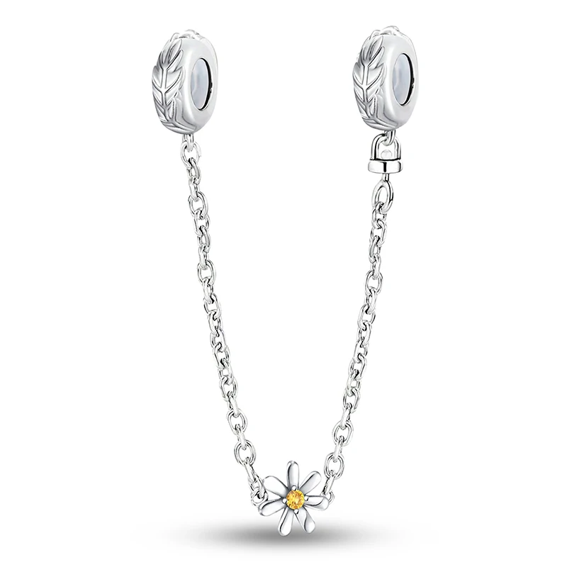 925 Sterling Silver Love Heart Four Leaf Clover Butterfly Safety Chain Fit Bracelet Charms Beads For Women DIY Jewelry