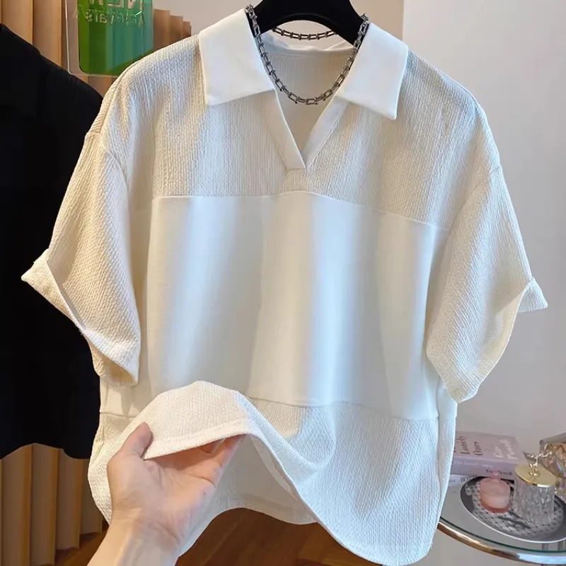 

Футболка с V-образным вырезом и текстурой 300 г/м², большие размеры, летняя новинка, верхняя одежда, 2 шт.