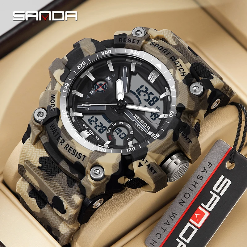 SANDA Brand 3355 Men's Electronic Clock G-type Military Sports Multifunctional Waterproof LED Men's Electronic Watch