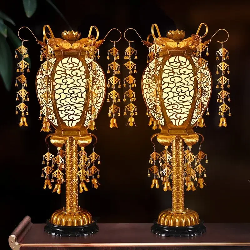 Gilt bedroom lantern Buddha front lamp living room decorative ornament pair