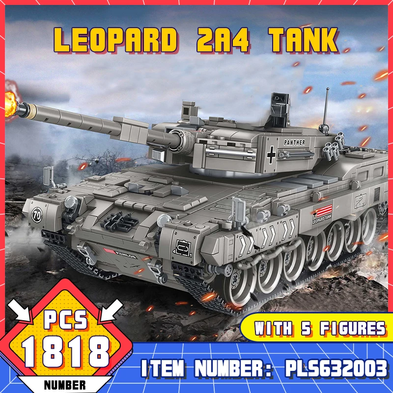 PLS632003 1818Pcs Bricks 1/1 Leopard 2A4 Tank Model Building Blocks/Military Main Battle Panzer Vehicle Model/Toys Gift For Boys