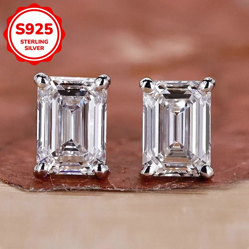 1 Pair 0.5/1 Ct Classic 925 Silver Synthetic Zircon Stud Earrings, It Can Be Worn As A Fashionable Accessory and Birthday Gifts