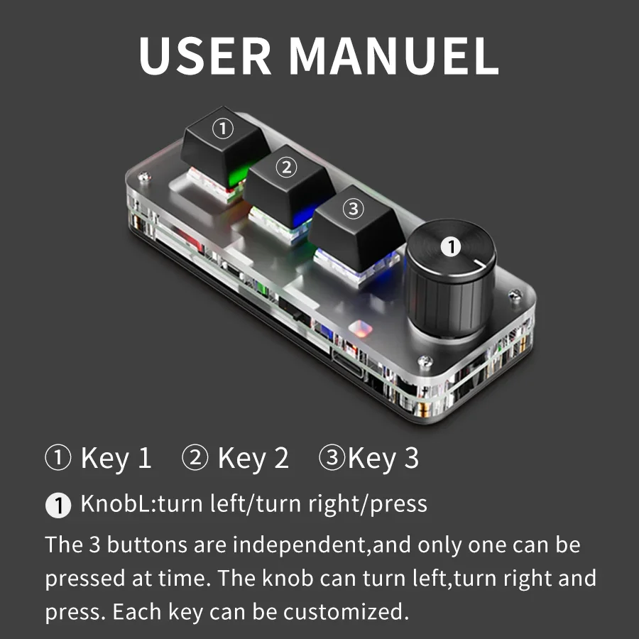 ミニ Bluetooth プログラミングマクロカスタムキーボード 2.4G RGB 3Key ノブコピーペースト Photoshop ゲームキーパッドメカニカルホットスワップマクロパッド