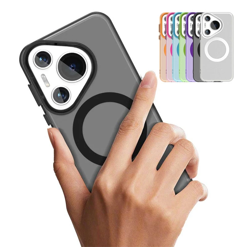 

For Cover Huawei Pura 70 Case Huawei Pura 70 Capas New Transparent Annular Magnetic Wireless Charging Matte Clear Fundas Pura 70