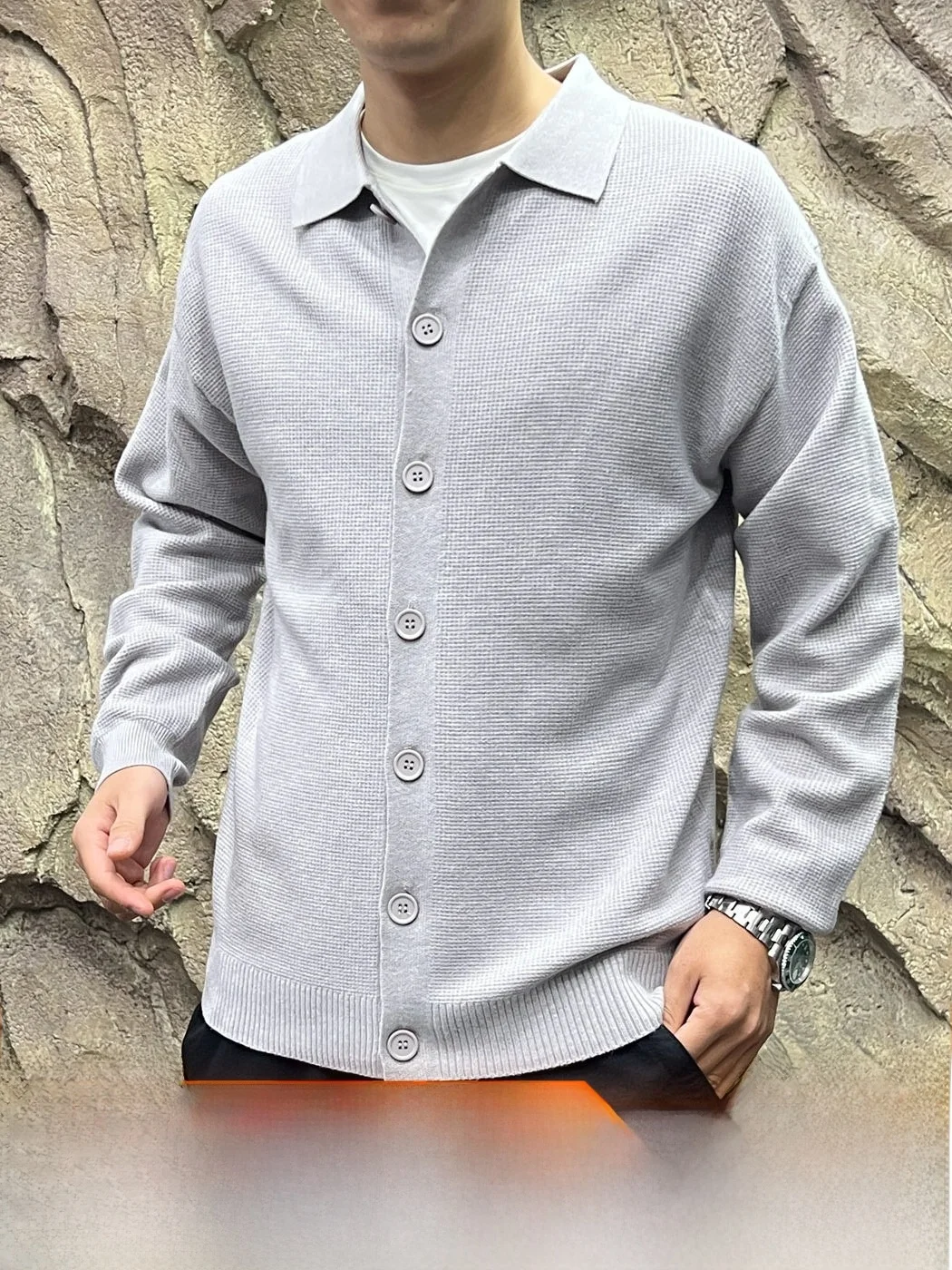 Italian Style V-Neck Knitted  Shirt Men's Stripe Texture Luxury Vintage Autumn Winter Fashion Breathable Cotton Polyester...
