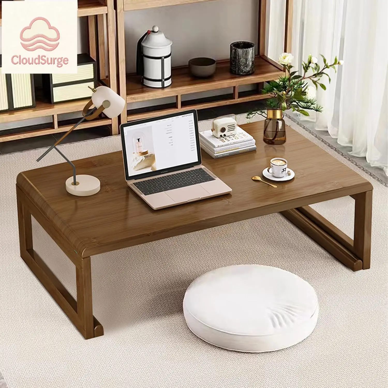 

Японский напольный чайный столик, низкий кофейный столик из бамбука, универсальный складной дизайн для татами, дома, офиса, гостиной (цвет орех, 47.2 дюйма)