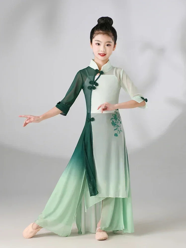 

Child Chinese Classic Yangko Dance Costume Girl National Fan Dance Dress Oriental Hanfu Folk Dancewear Umbrella Dancer Wear