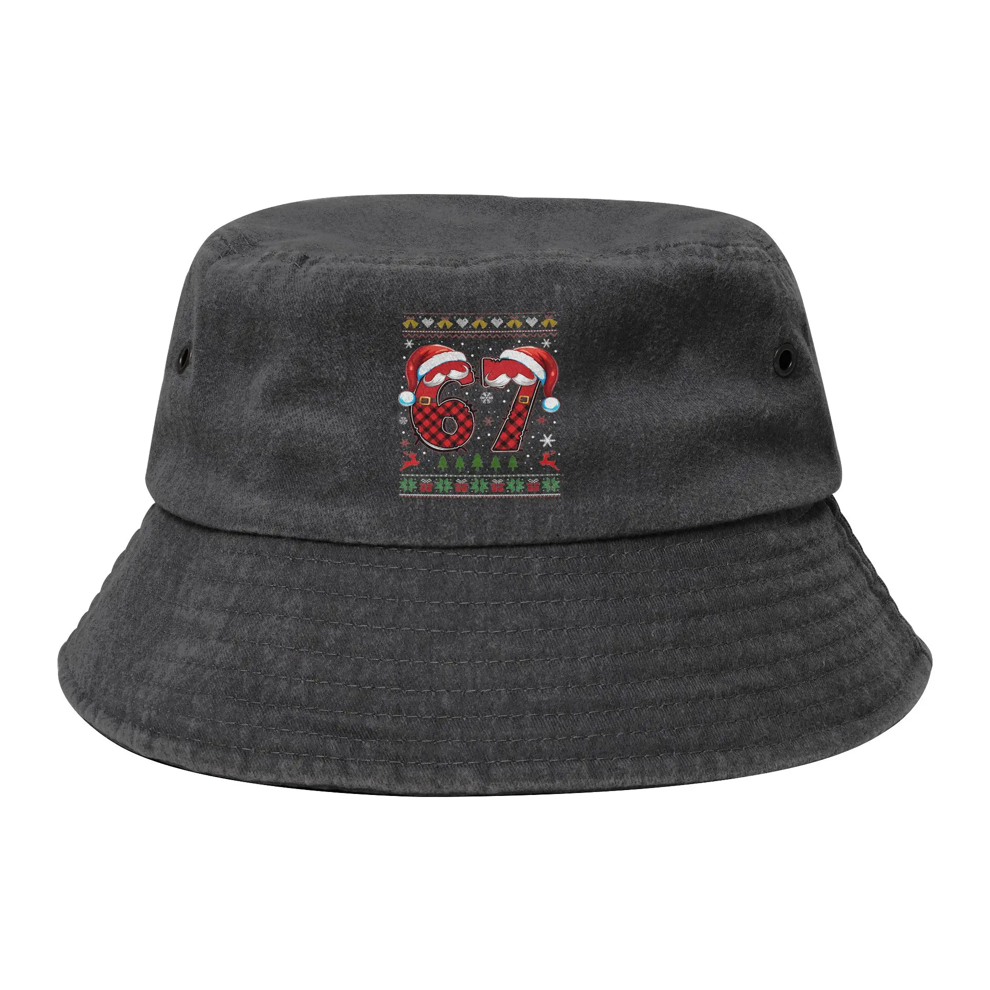 Unisex Distressed Denim Bucket Hats 67 Six Seven Christmas Meme Funny Holiday Hiking Fishing Caps  Bob Gift Idea