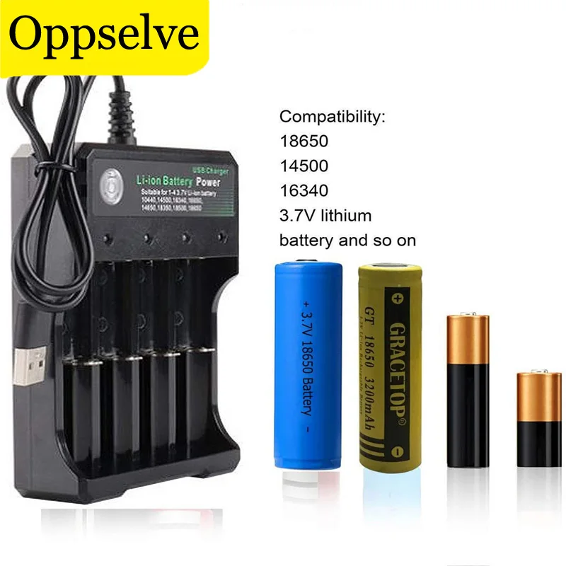 

4 Slot Battery Charger for Rechargeable Batteries 3.7V Li-ion 18650 14500 16340 10440 Universal Multi-function USB Charger