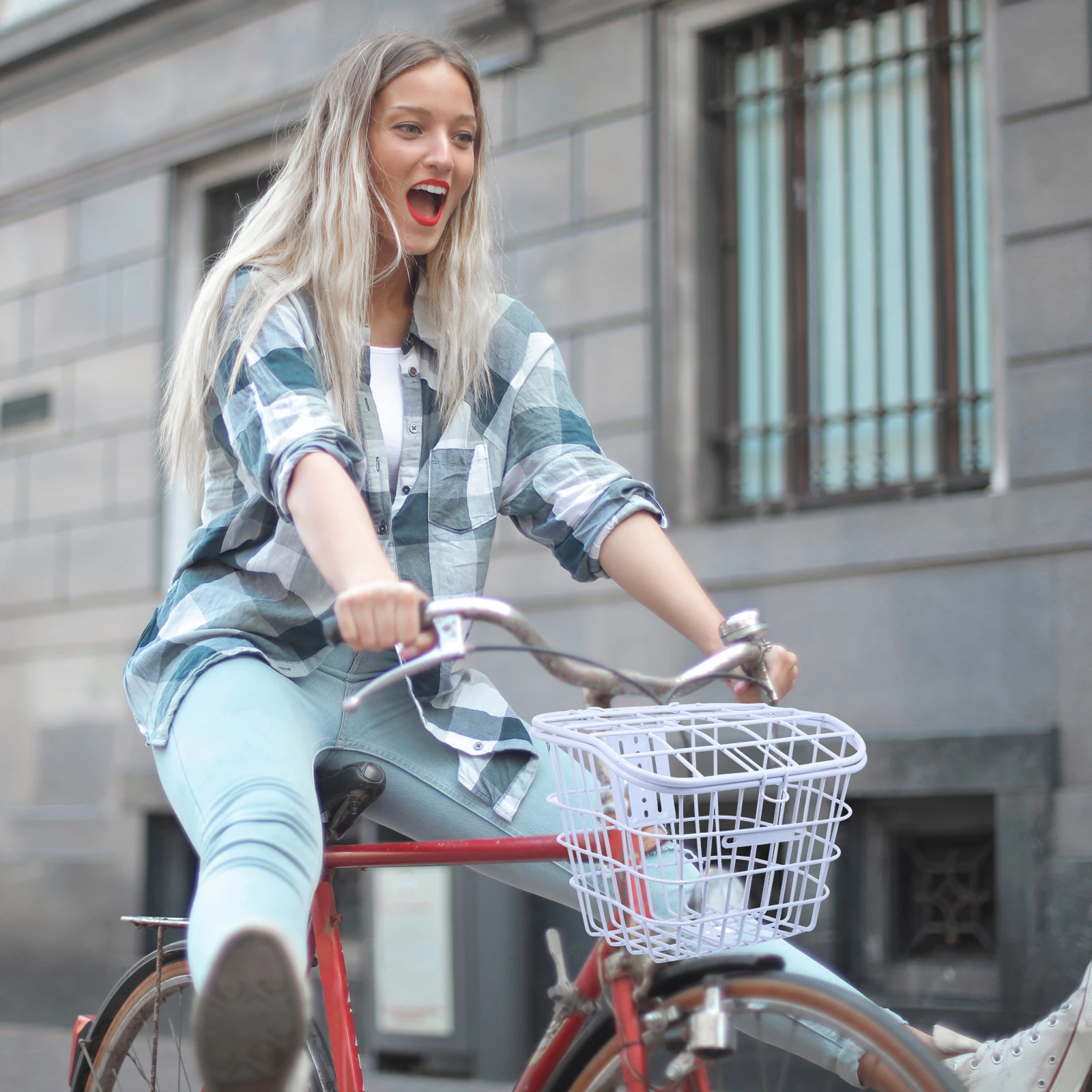 

1pc Thickened Iron Bike Basket With Lid Front Storage For Electric Cycling Durable Outdoor Stable Holder Container Accessory
