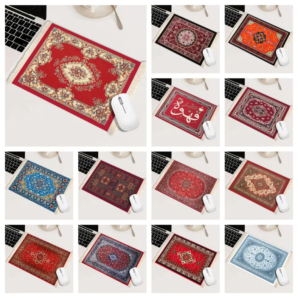 

Tea Coaster Bohemia Persian Mouse Pad Rubber Base Anti-slip Desk Mat Rectangle Shape Retro Carpet Mouse Pad Office Use