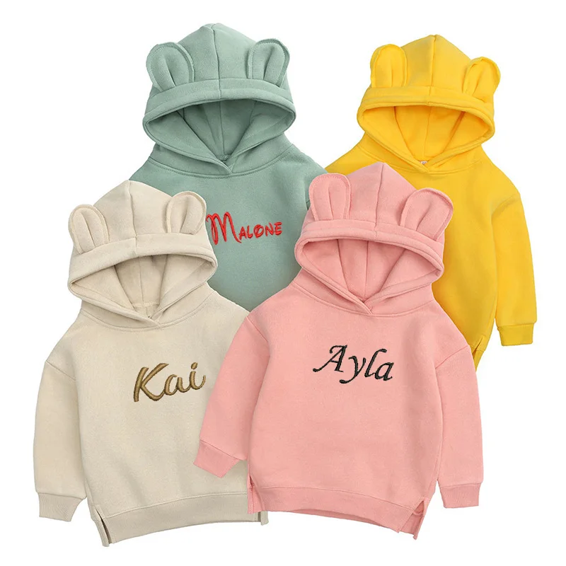 Bordado personalizado crianças urso hoodie nome personalizado unisex crianças jumper presentes para crianças roupas do bebê usar com capuz jumper