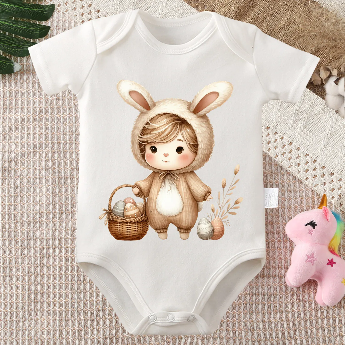 

Боди из 100% хлопка с принтом «Милый кролик»/«Первое Пасхальное воскресенье» для малышей, удобный комбинезон для новорожденных от 0 до 12 месяцев