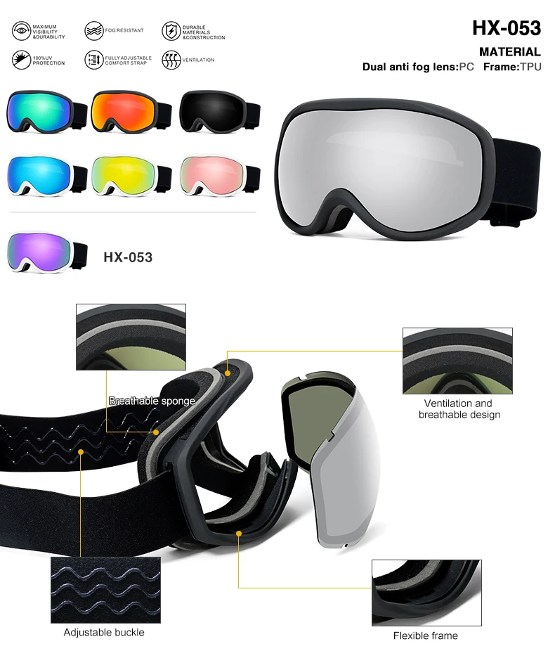 Ski Goggles UV400 Protection Snowboard Safety Glasses Mirror Polarized Lenses Skiing Google OEM Snow Sports Eyewear Custom Logo