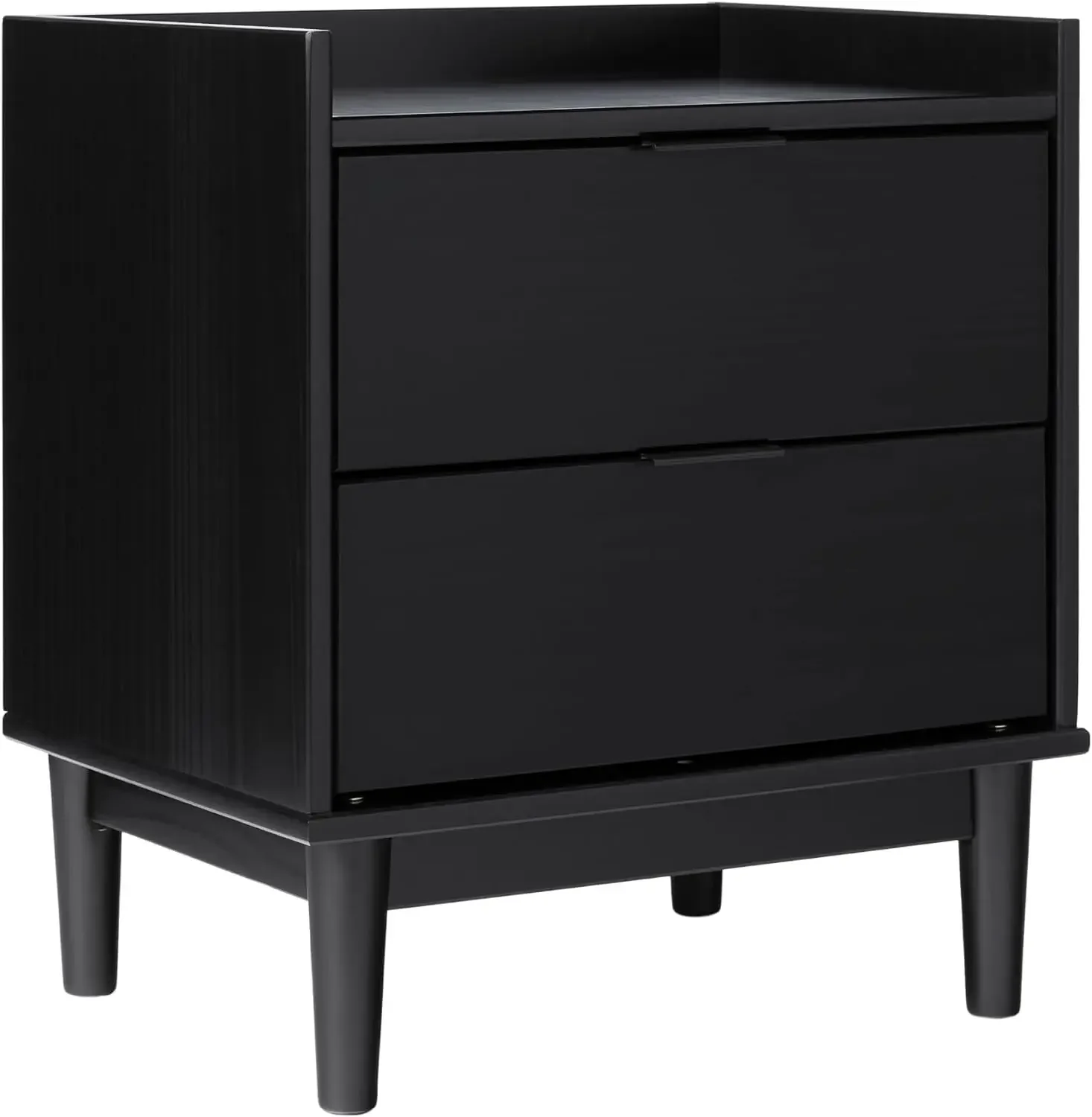 Modern Solid Pine 2-Drawer Nightstand, 20 Inch, Black