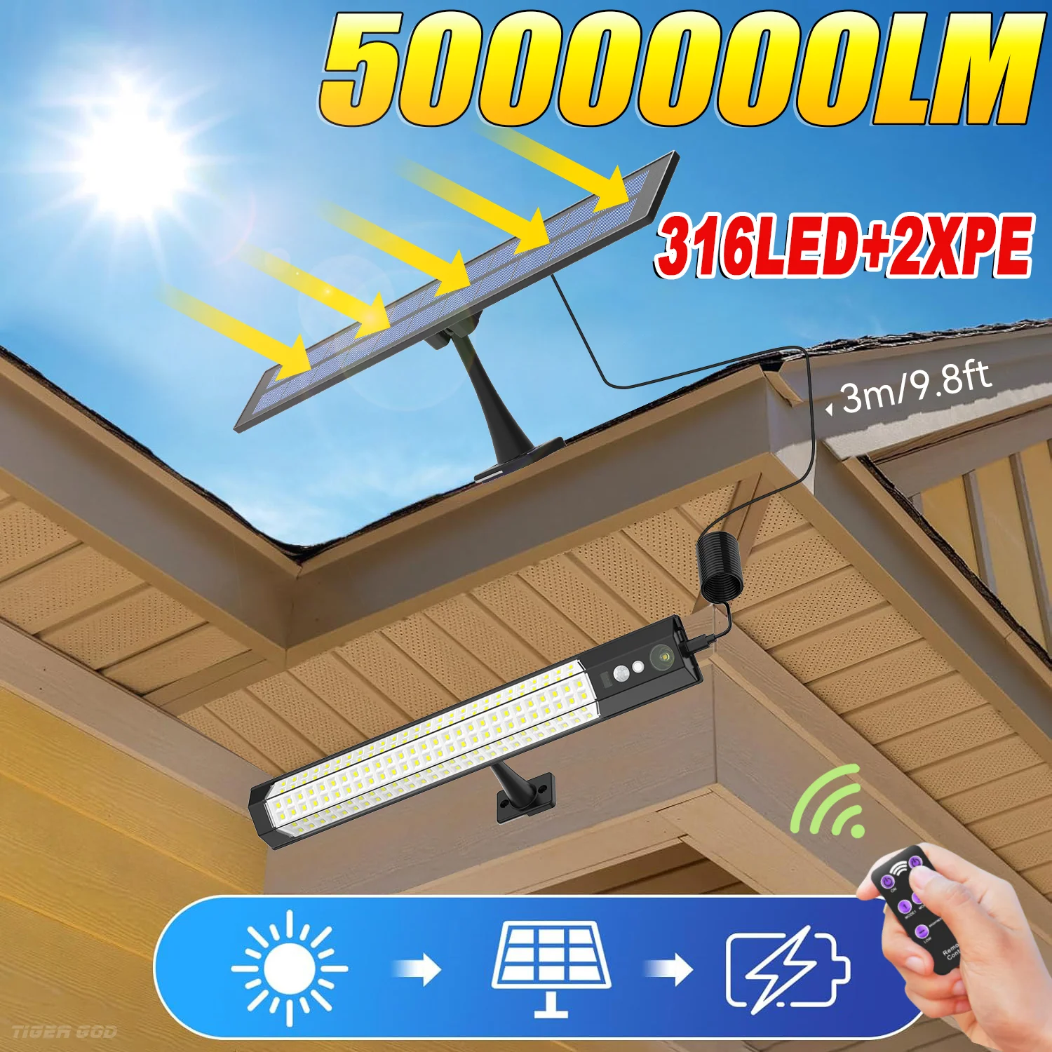

316LED Solar Light Outdoor Super Bright Motion Sensor Strong Power LED Garden Decor Wall Split Lamp Waterproof 7 Working Mode