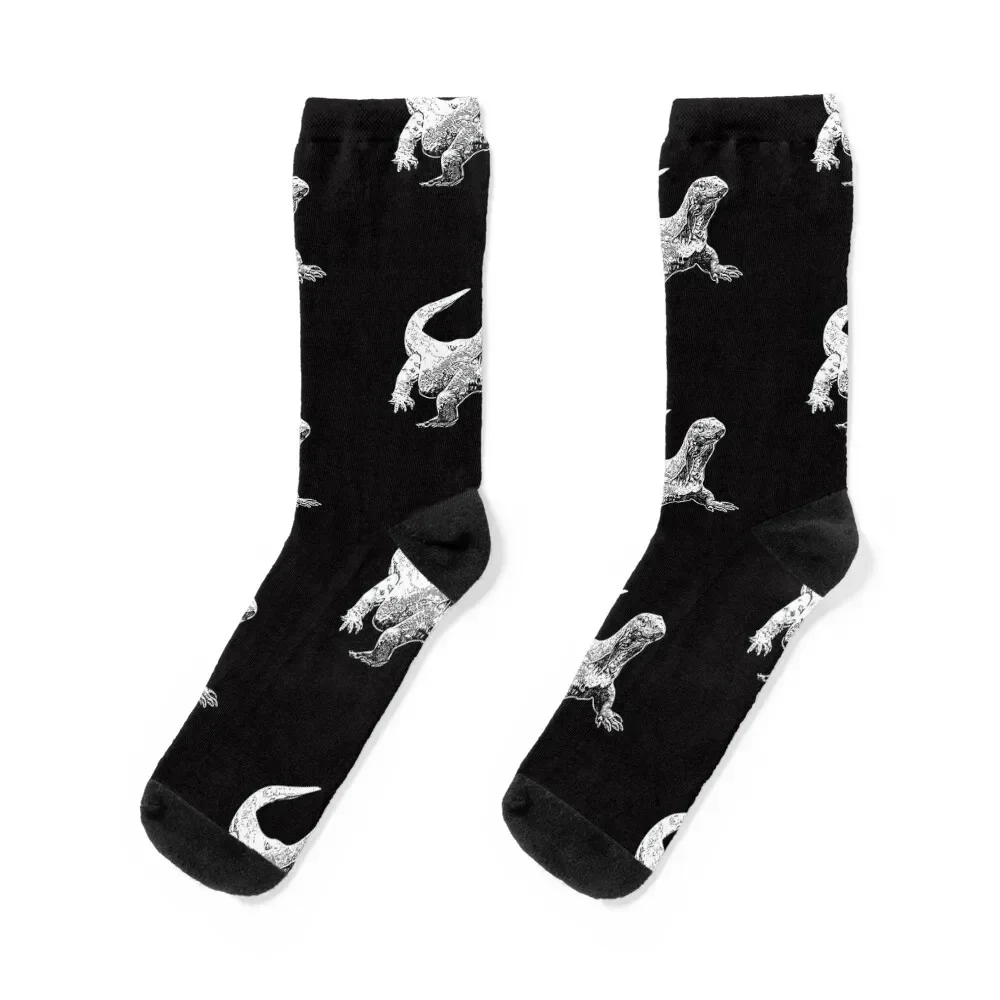 Komodo Dragon White Print Socks christmass gift designer brand Man Socks Women's