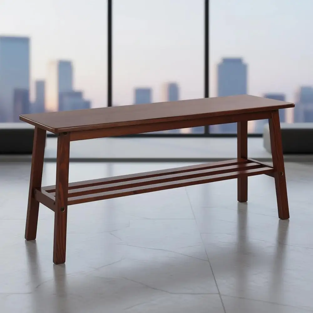 

Solid Wood Dining Bench 39 with Shoe Rack Storage, Walnut Finish for Entryway, Bedroom, Kitchen & Living Room