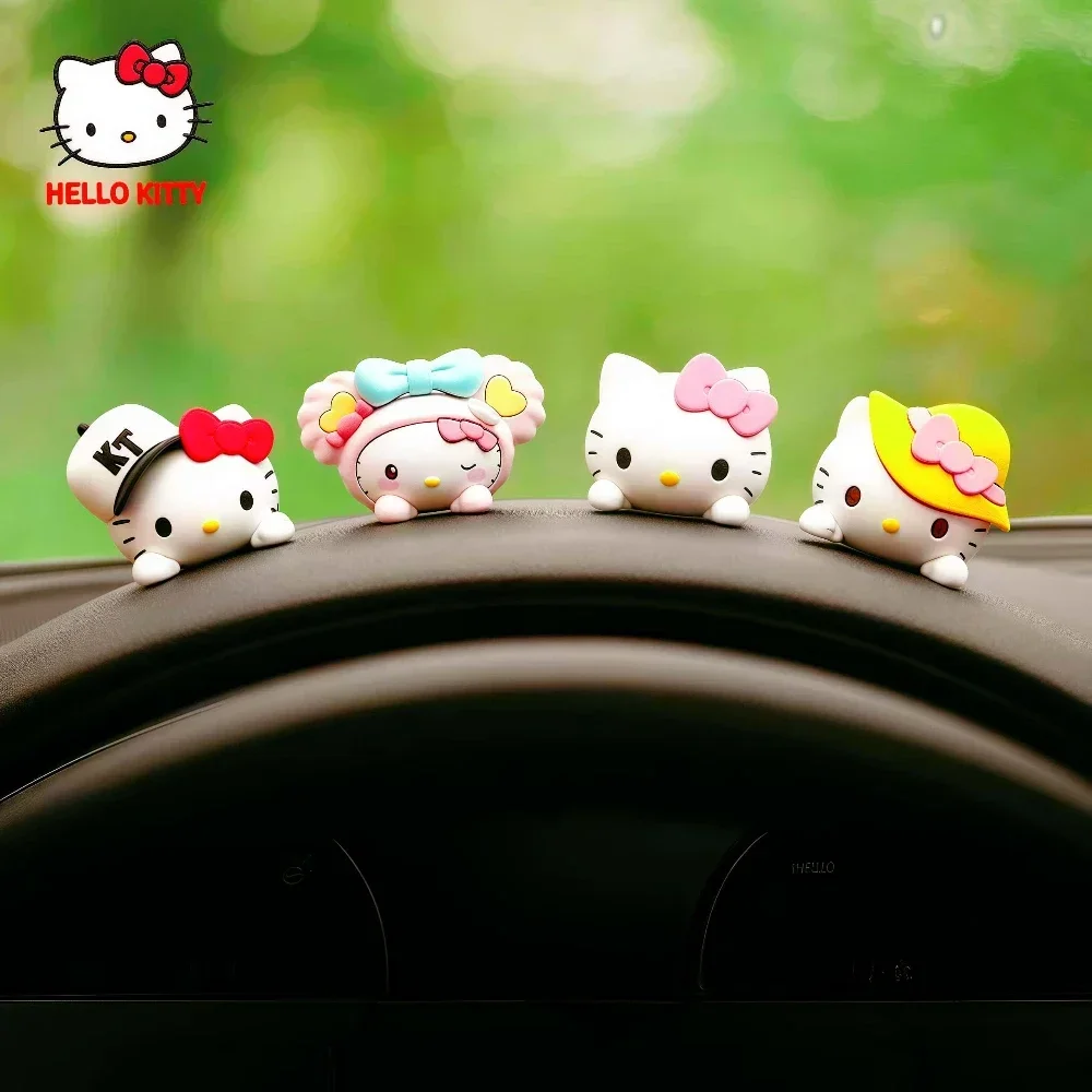 Kawaii Sanrio 헬로 키티 3D 귀여운 자동차 장식 항목 장난감 만화 애니메이션 오토바이 장식 책상 장식 소녀 드라이버 선물