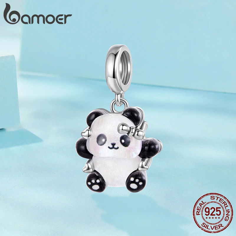 

Bamoer стерлингового серебра 925 пробы розовый медведь подвеска милая смоляная бусина панды оригинальный браслет ожерелье DIY для женщин ювелирные изделия подарок
