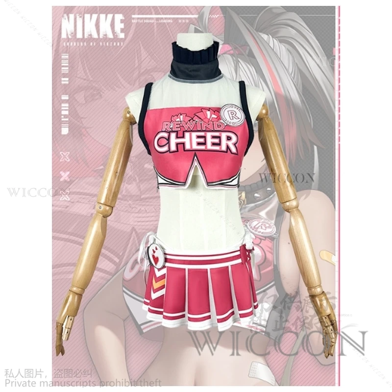 Game NIKKE The Goddess Of Victory Cosplay Biy Costume Womens Cheerleader Cos Set Back Crop Top With Mini Pleated Skirt School