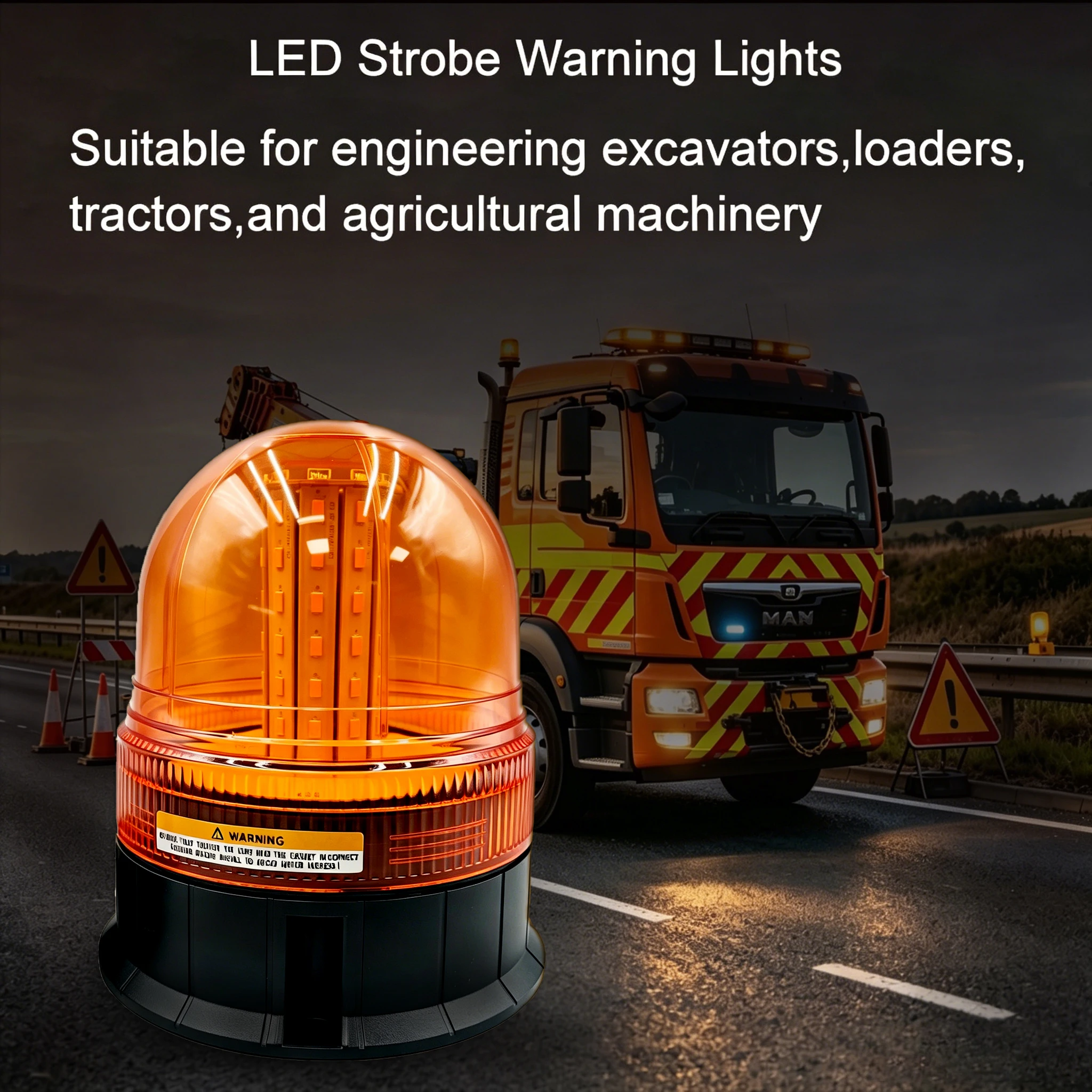 12V/24V Amber LED Beacon Warning Light Rotating Flashing Strobe Safety Lamp for Trucks Machinery