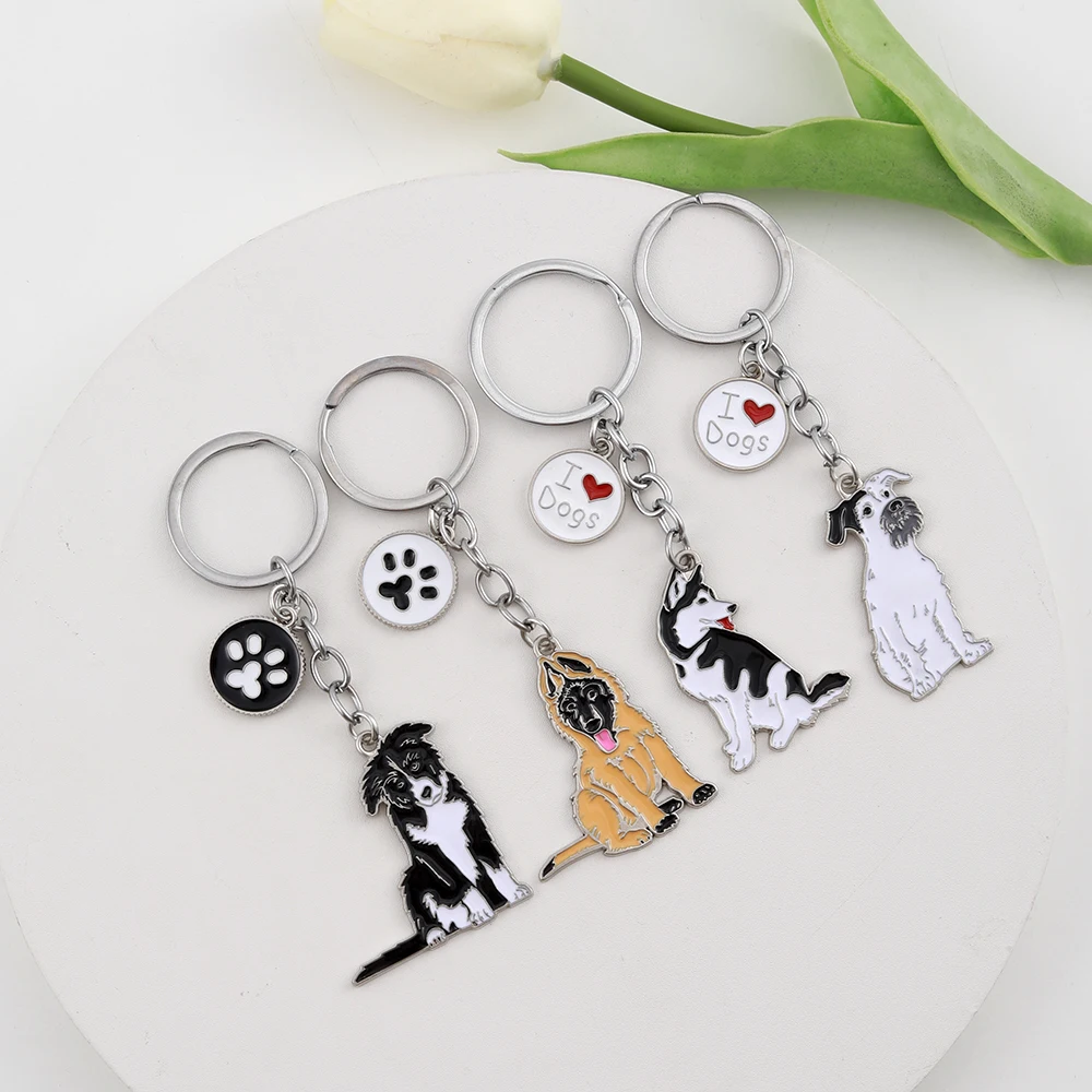 Family Metal Pet Dog Keychain Car Keyring Animal charm Accessories Gift for Dog Love