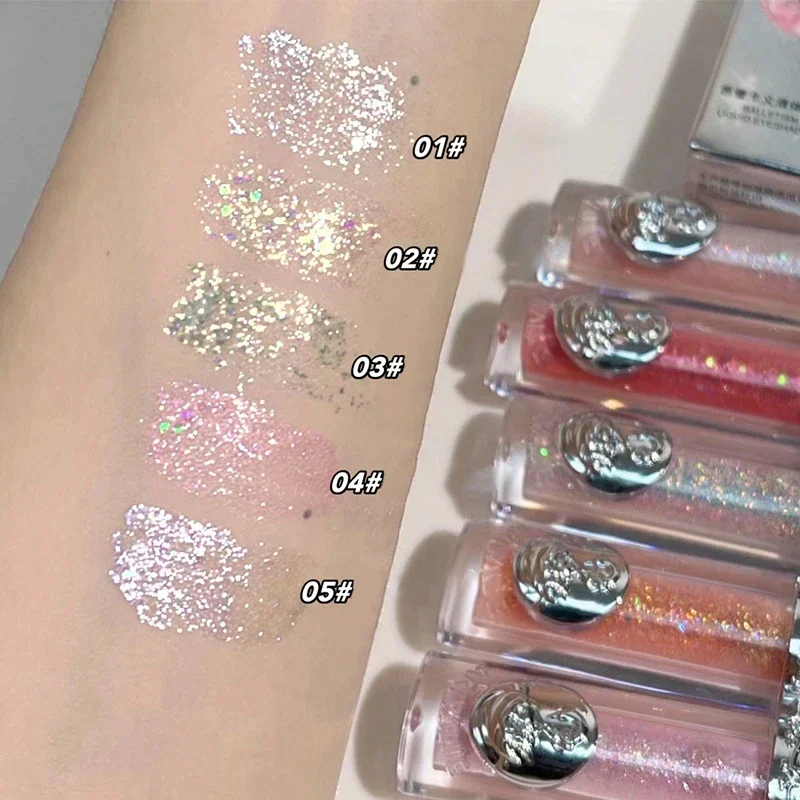 5 Farben Glitter flüssige Lidschatten Text marker wasserdicht perlmutt glänzend Lidschatten Pailletten liegend Seidenraupe Make-up Kosmetik