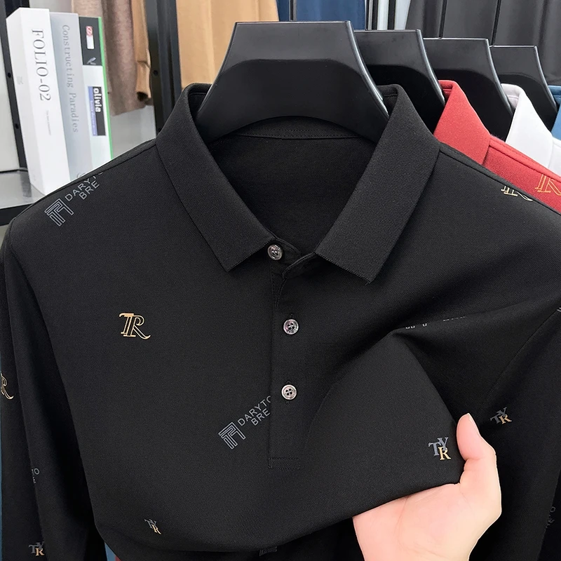 Autumn New Style Korean Men's Long-Sleeved T-Shirt with Collar
