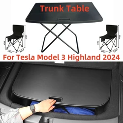 For Tesla Model 3 Highland 2024 Folding Trunk Table Board, Camping Table Tray Foldable Desk With Foldable Travel Chairs Set