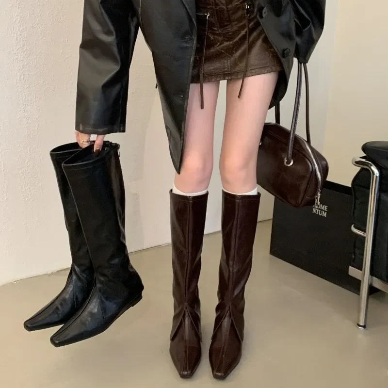 

Winter New Brand Women Long Boots Shoes Fashion Med Wedge Heel Ladies Elegant Knee-High Boots Outdoor Dress Riding Boots New