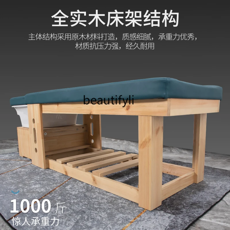 Madeira maciça deitada totalmente Shampoo Chair, Thai Massage Barber Shop Flushing Bed, Cadeira Shampoo High-End