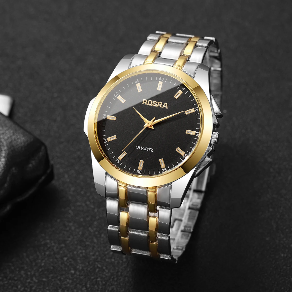 Men's Gold Stainless Steel Quartz Business Watch - close-up view