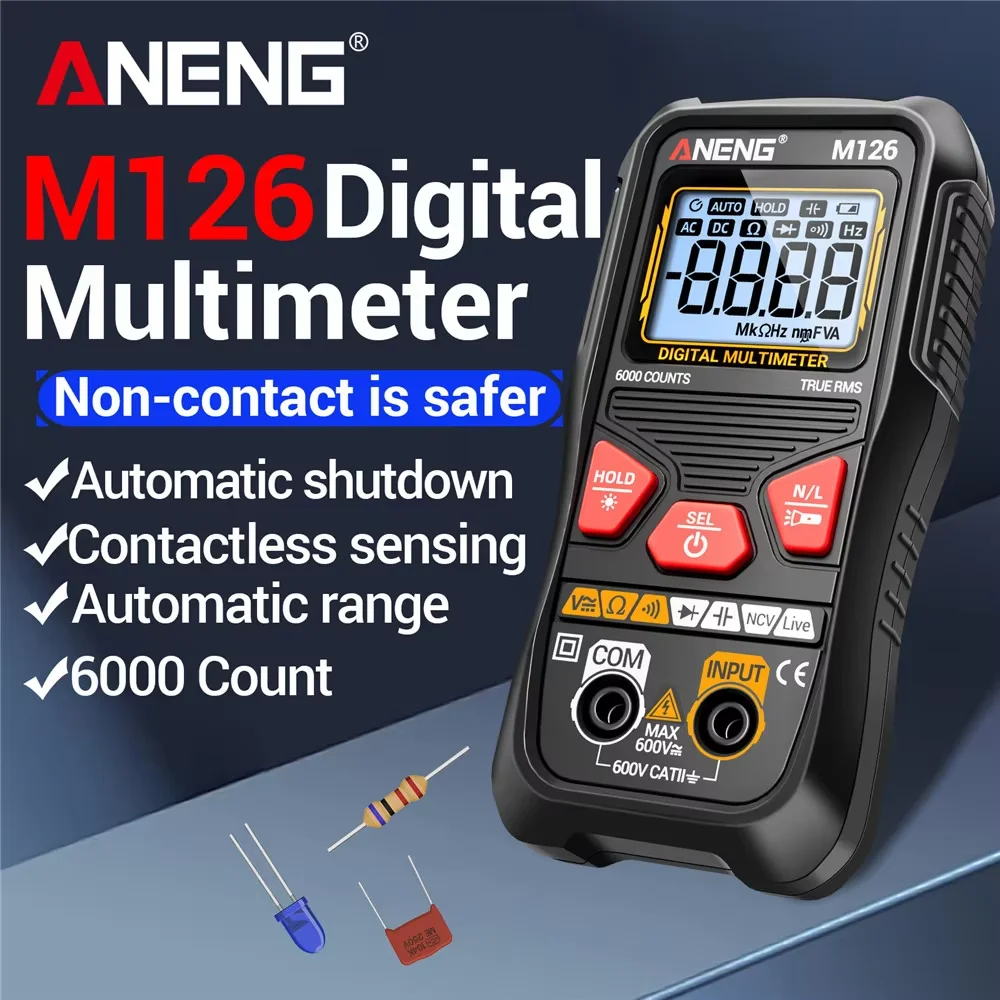 

ANENG M126 Мультиметр Инструменты обнаружения диодов NCV Тест датчика напряжения Режим двойного управления 40 МОм Конденсатор 200 мкФ Тестер емкости