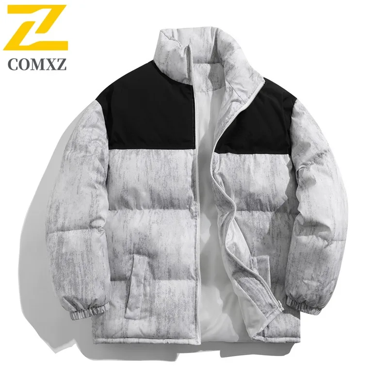 COMXZ Padding Coat Stand Collar Splicing Camping Lightweight Parka Loose Hiking Windproof Cold Protection Winter Trench Coat