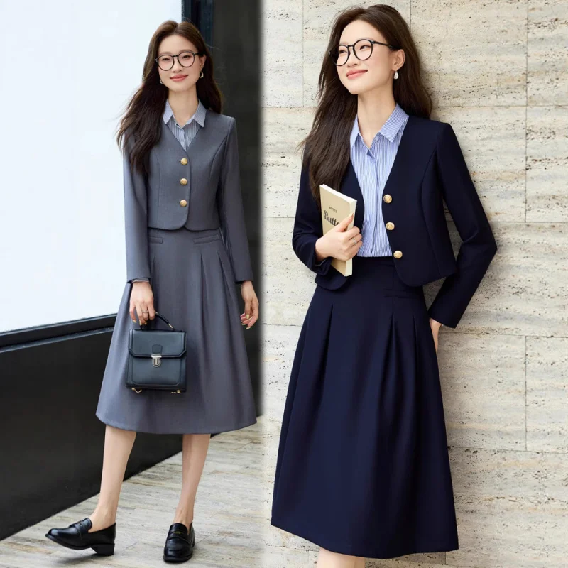 

Серый комплект костюма для женщин, элитный на ощупь, весна и осень, студент колледжа, сертификация учителя, интервью, официальные поездки на работу мы