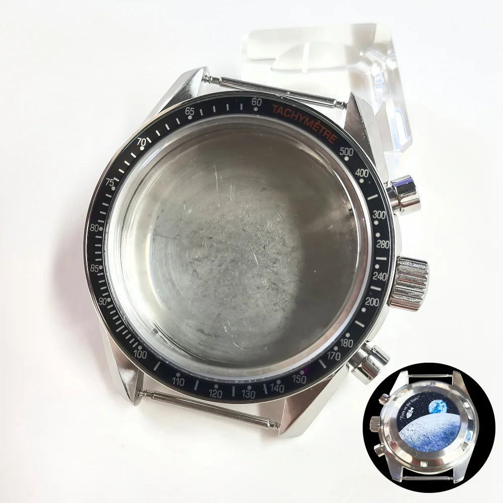 40 مللي متر VK63 حافظة ساعة فضية مع زجاج مطلي أزرق أسود فضي إدراج لأجزاء ساعة حركة كوارتز كرونوغراف VK63