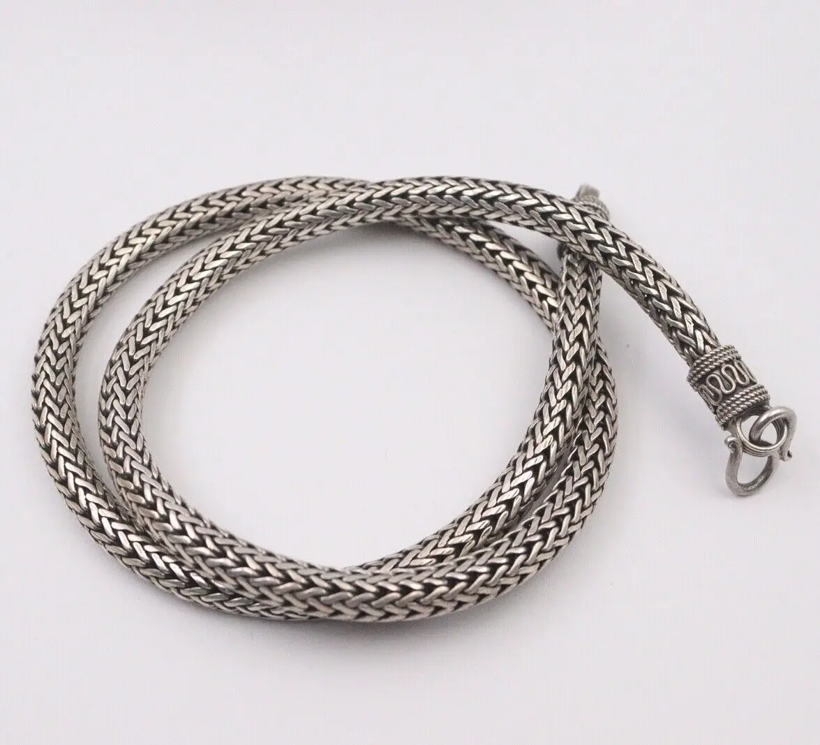 Real 925 Sterling Silver Necklace Unique 6.5mm Round Wheat Link Chian 22inch