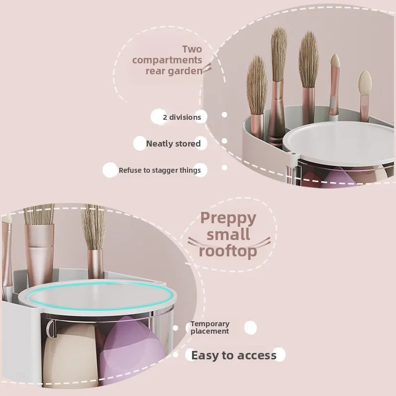 2-in-1 Powder Puff Organizer Desktop Makeup Brush Rotating Shelf Cosmetic Pads Beauty Egg Cosmetic Organizer