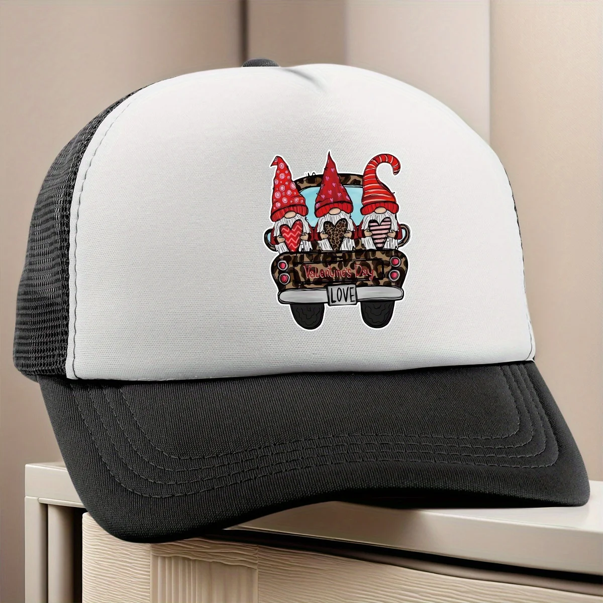 

Сетчатая шляпа дальнобойщика с принтом гномов на День святого Валентина, регулируемая повседневная бейсболка из полиэстера для взрослых