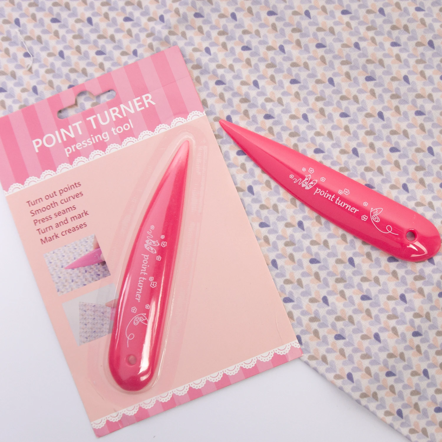 Pink Point Turner & Seam Creaser - 3-in-1 Sashiko Awl Fabric Scoring Tool Quilting Presser Origami Folder for Sewing Paper Craft
