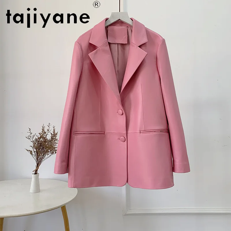 Tajiyane-casaco de pele de carneiro natural para mulheres, jaqueta elegante de comprimento médio, blazers versáteis, couro 100% real, feminino, 2024